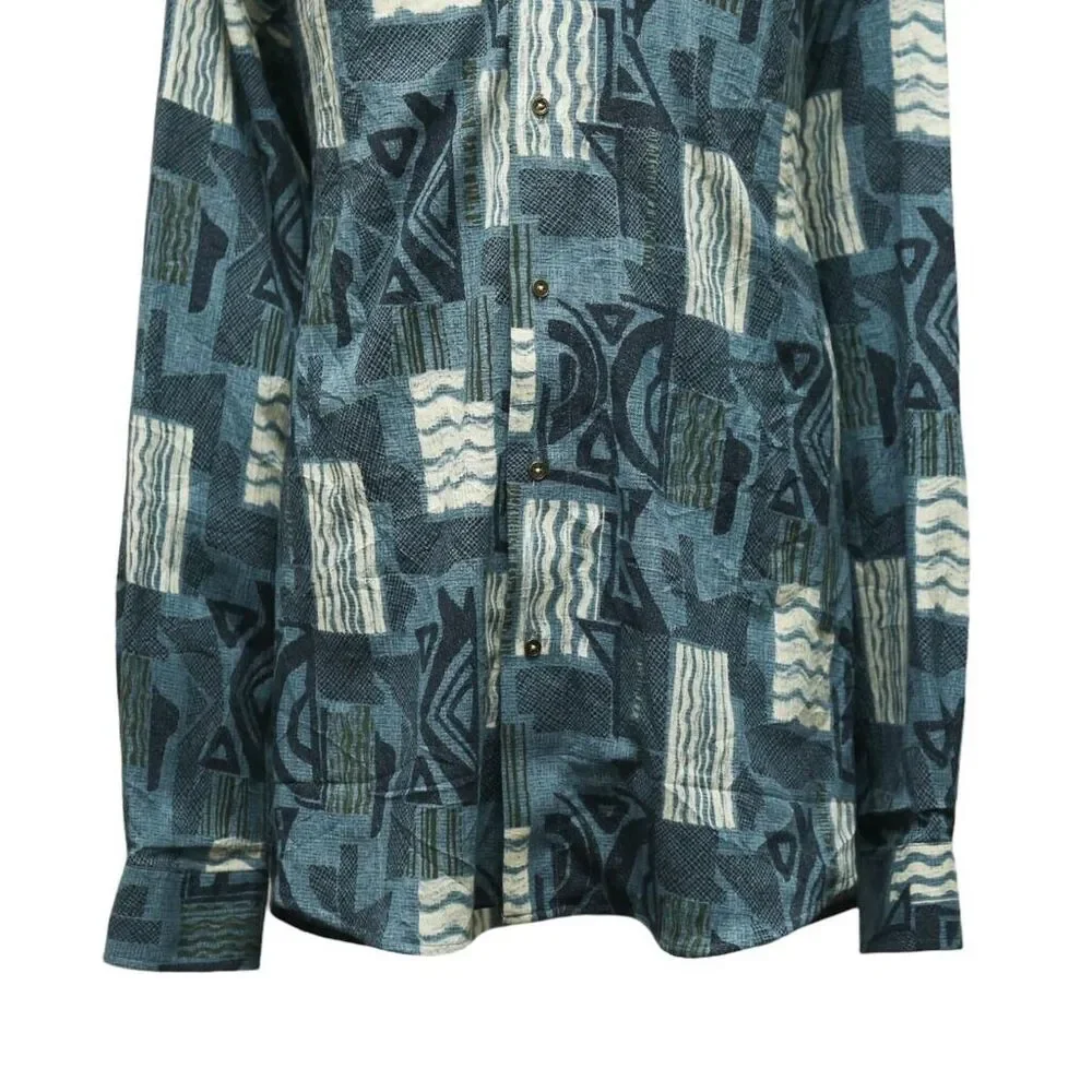 Mens Shirt Button Up Blue White Abstract Navajo Aztec Ethnic Tribal Casual XL - Picture 4 of 6
